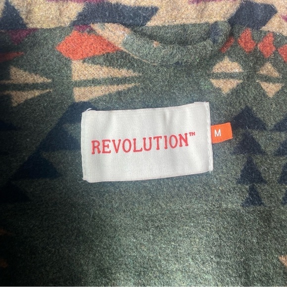 REVOLUTION Checked Navajo-Inspired Overshirt Zip Dark Green Size M - Picture 9 of 16